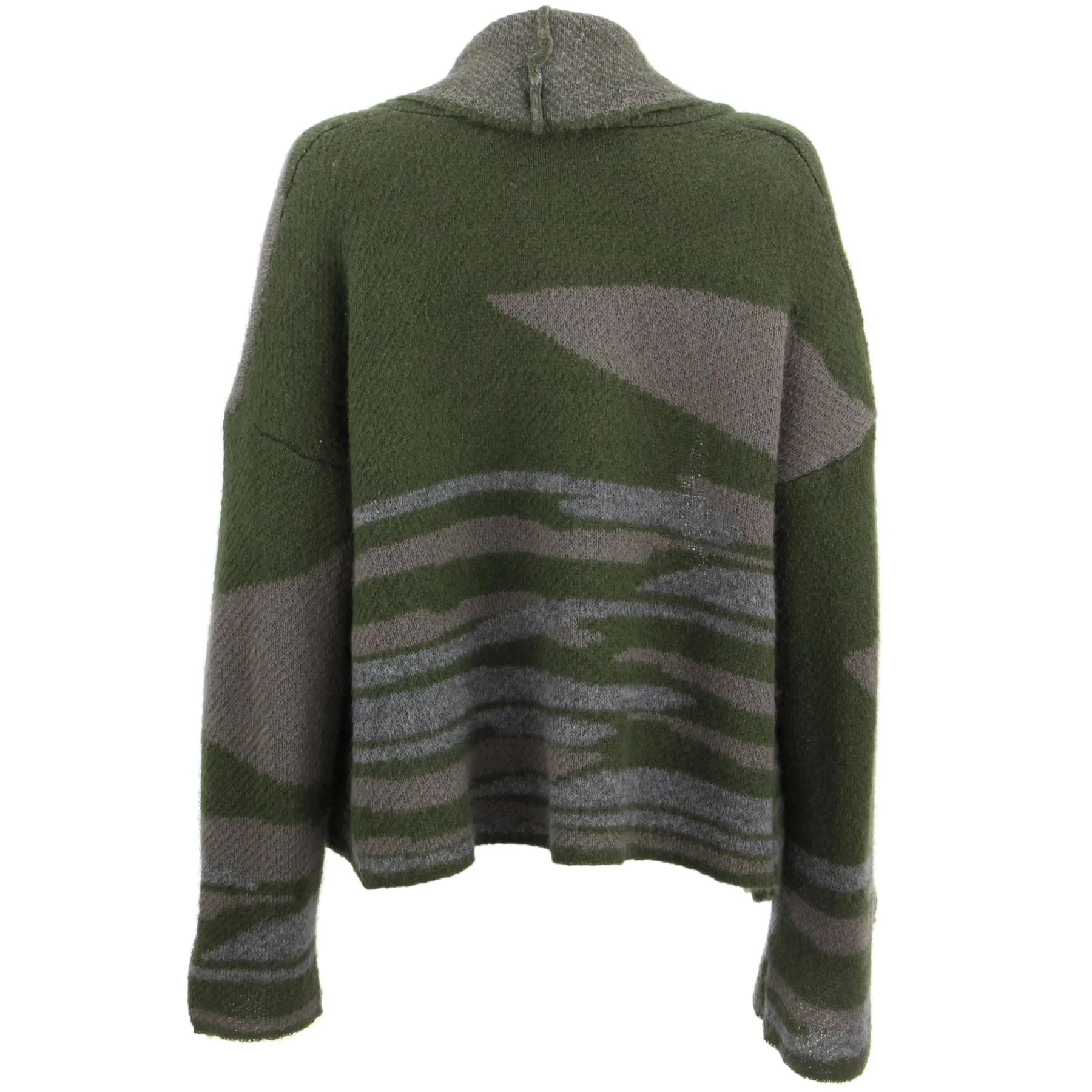 Wool Blend Knit Cardigan with a Shawl Collar - Green Grey